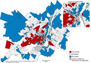 Carte 2 : Proportion de familles à couple marié dans le quartier par rapport à la proportion dans l’ensemble de la région métropolitaine